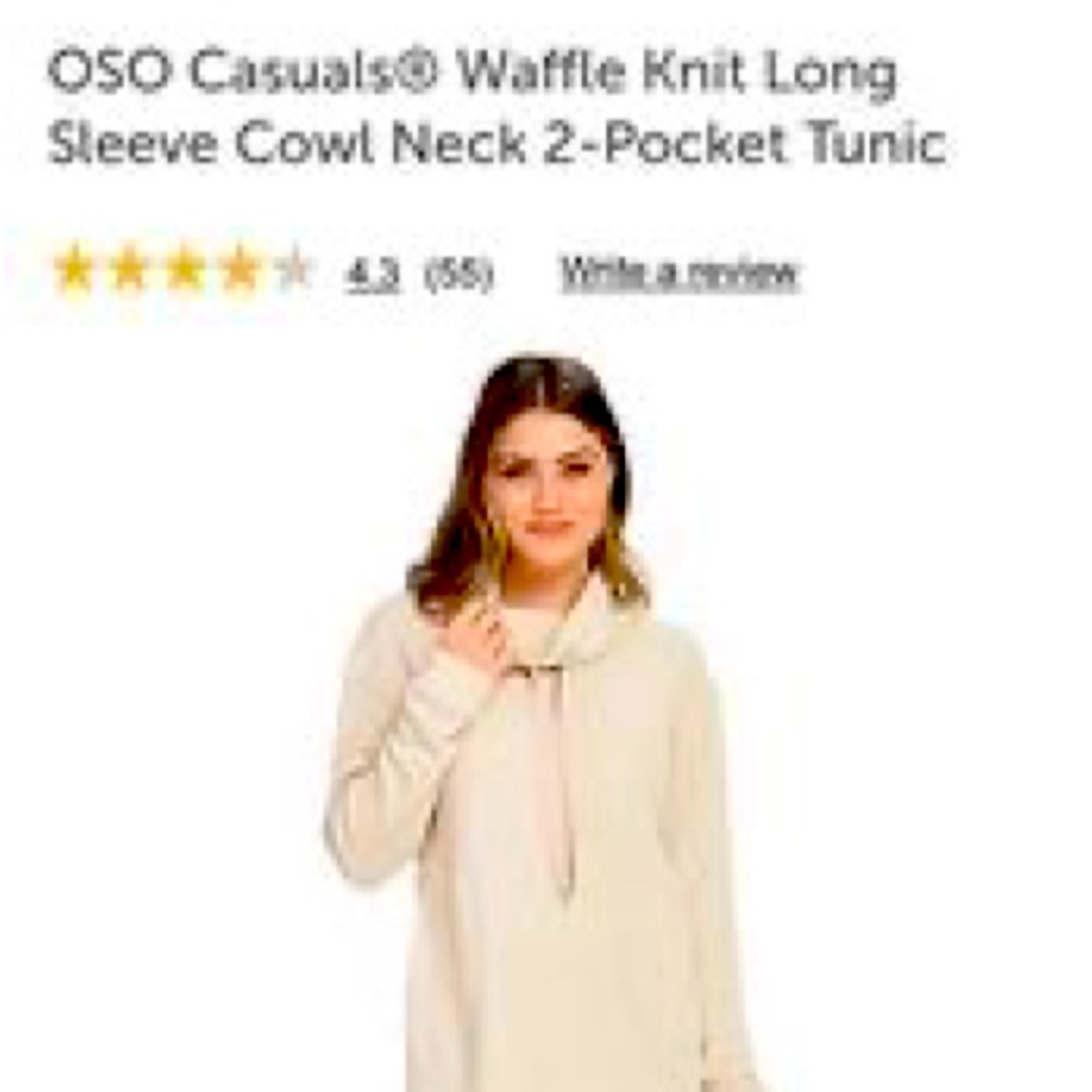 Brand new in the package cream cowl neck tunic with pockets.